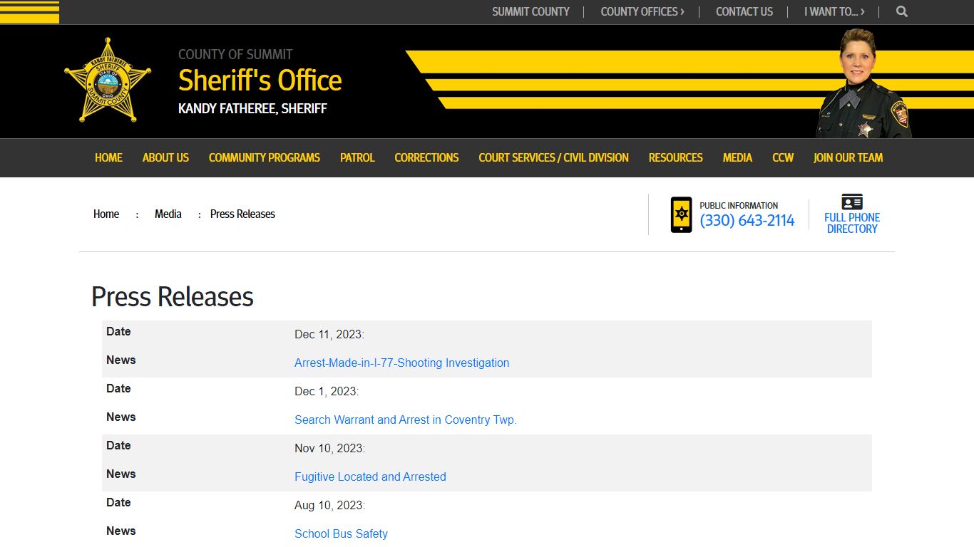 Press Releases : Summit County Sheriff's Office